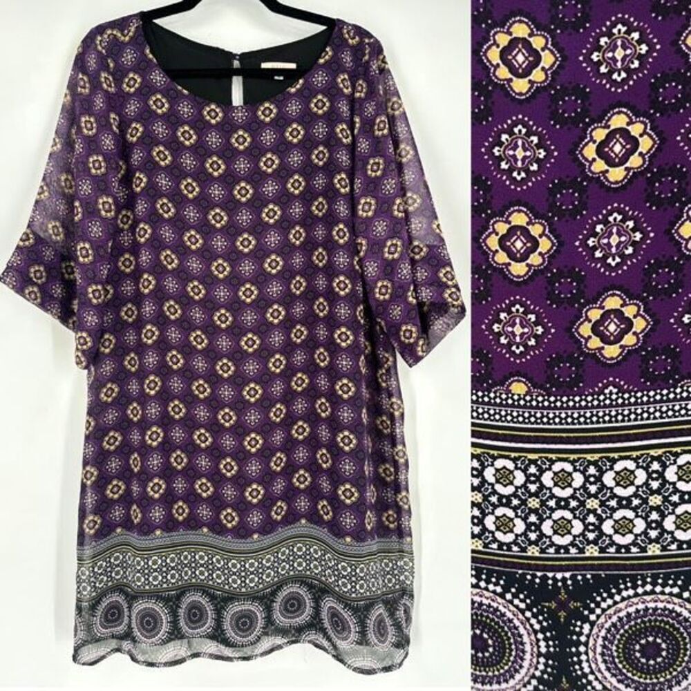 Halo Women’s Mixed Pattern A Line Dress Size Large Purple Goblincore Geometric‎